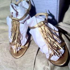 Michael Kors Gold Fringe T-Strap Sandals
